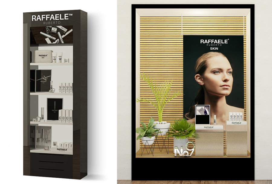realizzazione grafica dell'espositore e della vetrina di cosmetici, Graphic Designer Freelance Roma, VdvGrafica